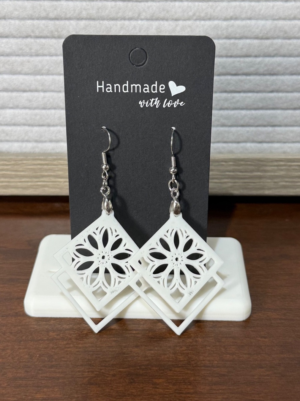 Handmade White Floral Cutout Dangle Earrings